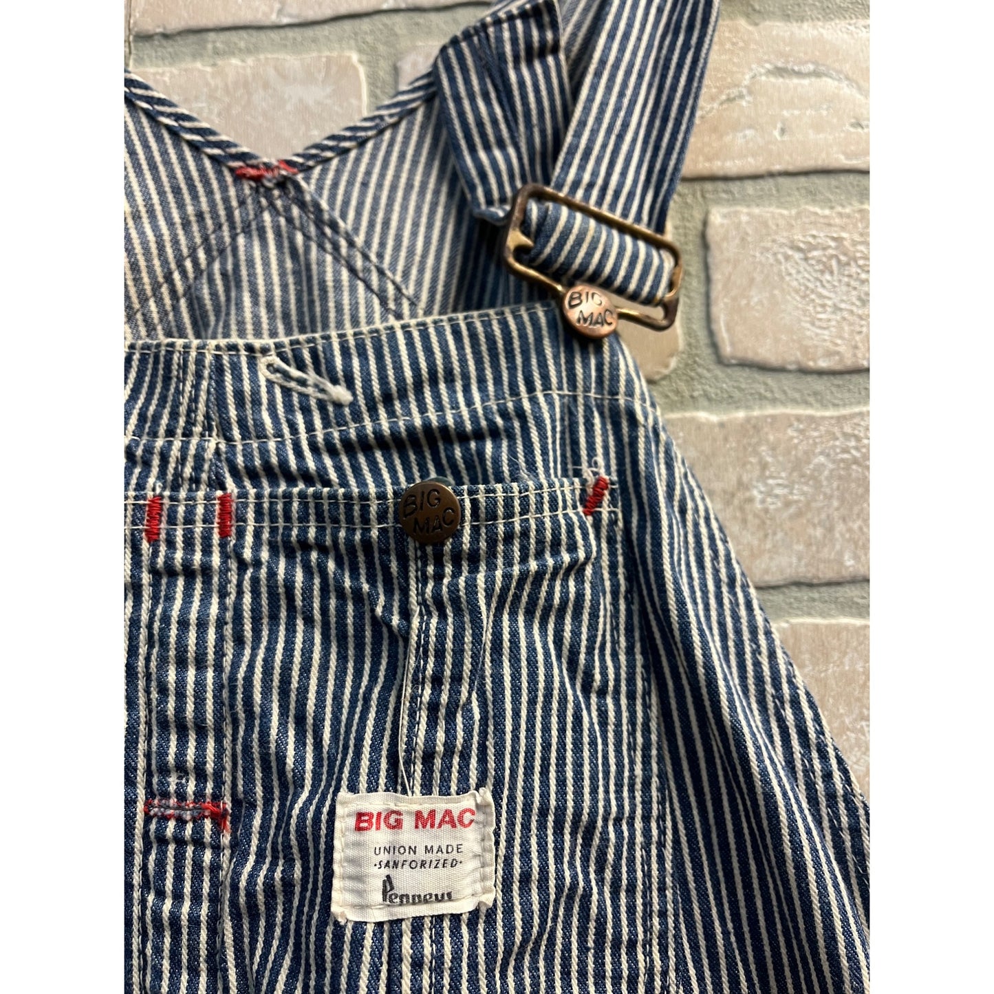 Vintage 1950s Big Mac Union Made Hickory Striped Railroad Overalls Workwear