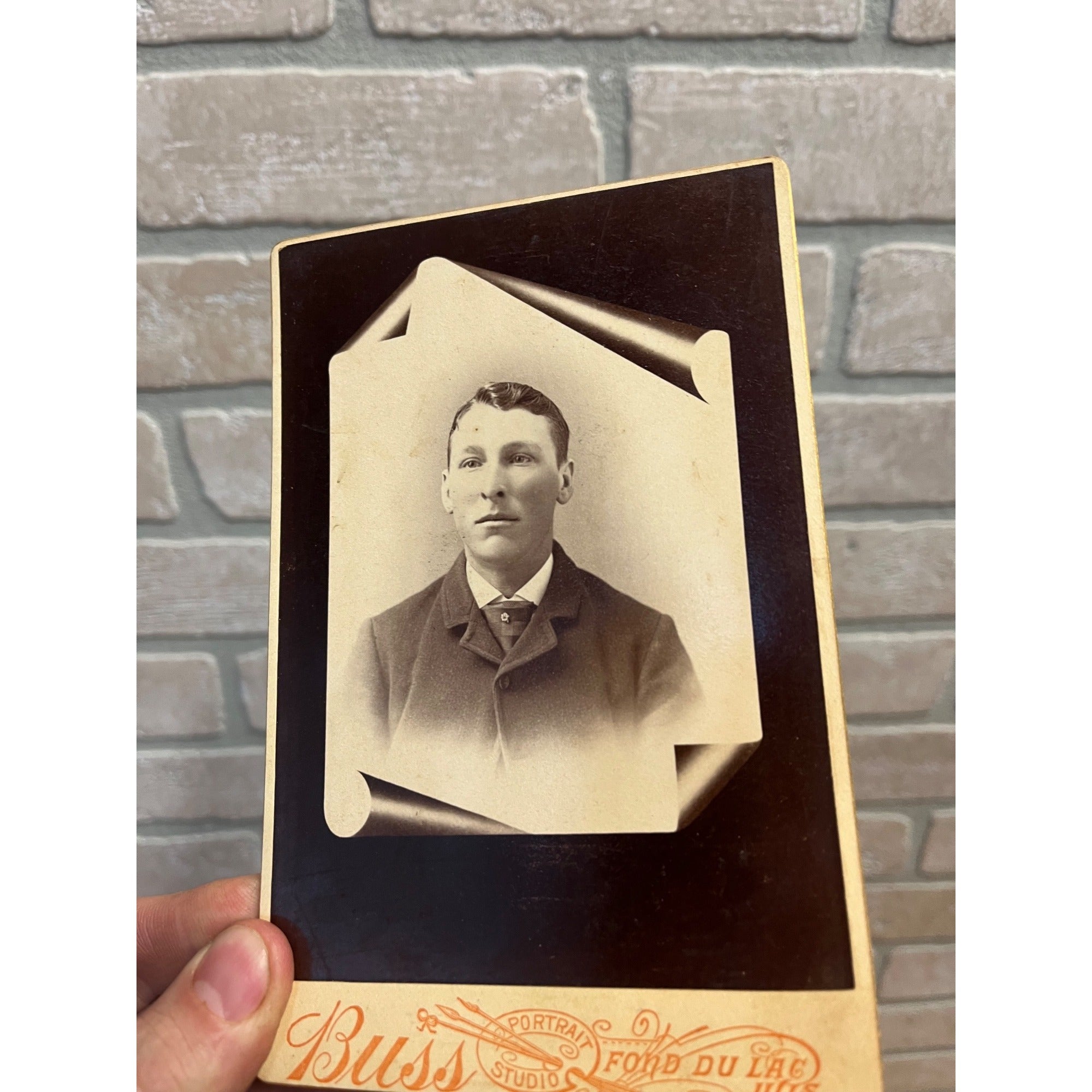 Antique 1890s Cabinet Photo Card Man w/ Peeling Paper Page Effect Fond du Lac WI