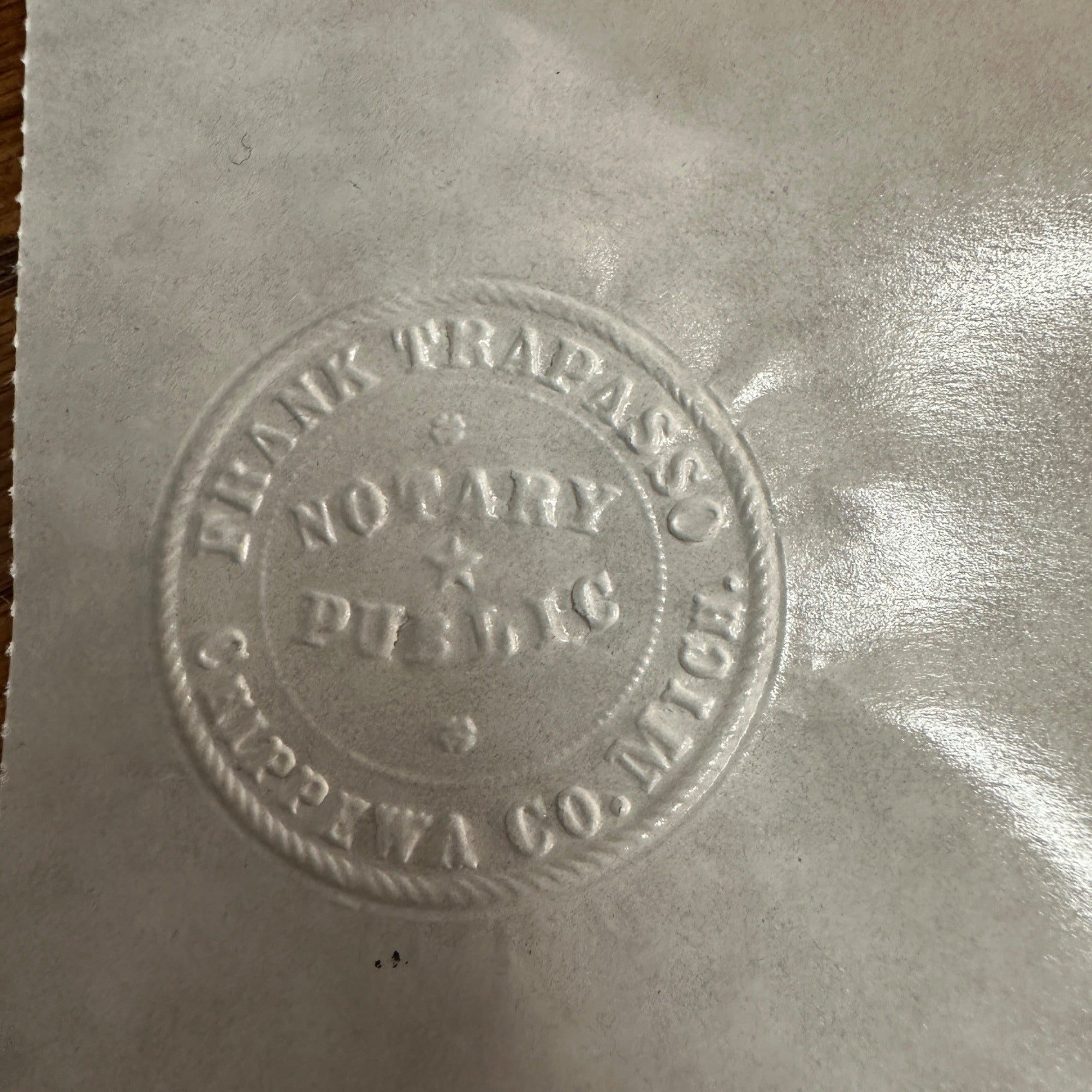 Antique Cast Iron Notary Stamp Seal -Chippewa Mich Frank Trapasso Notary