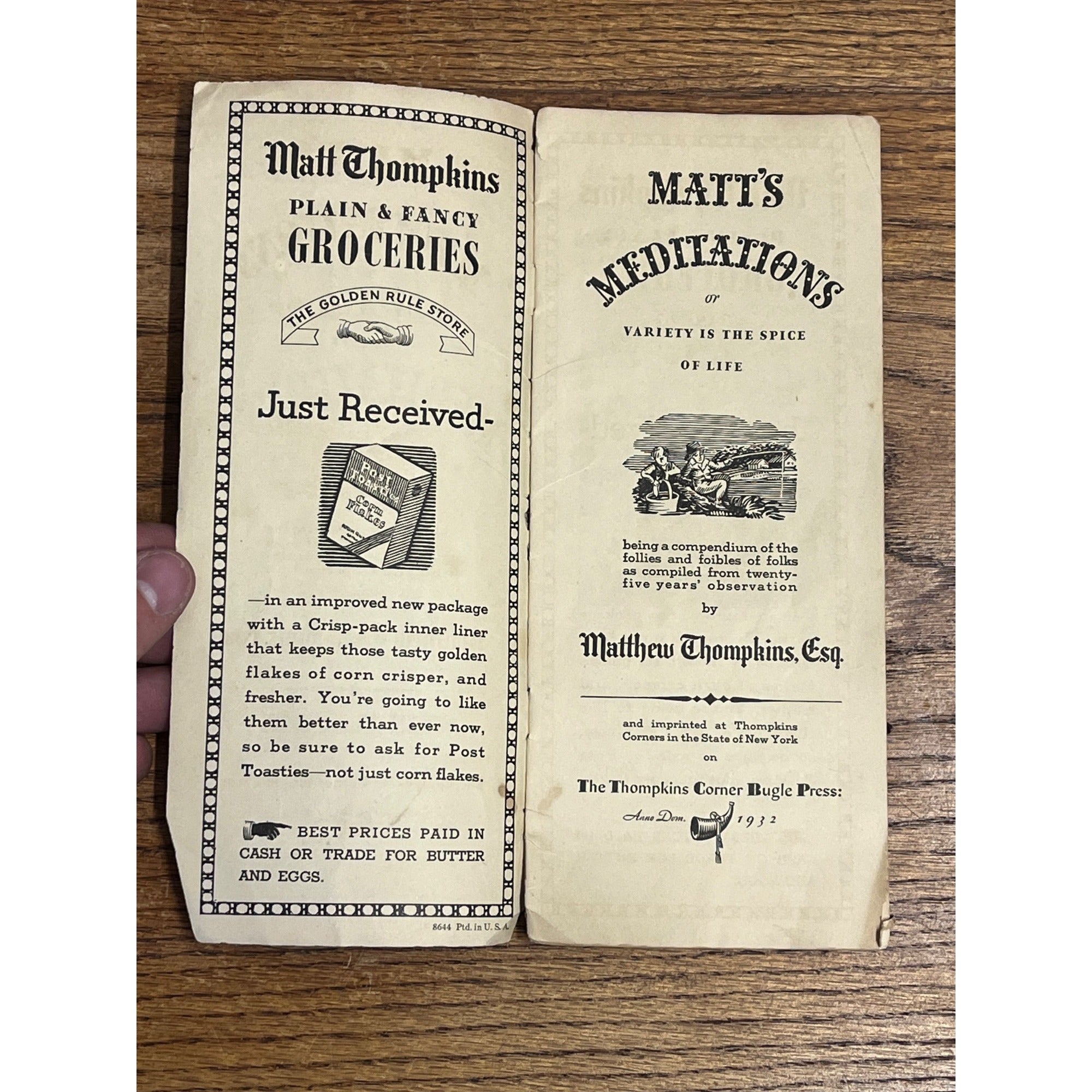 Vintage 1932 Thompkins Corner Bugle Press "Meditations" Booklet Quotes New York