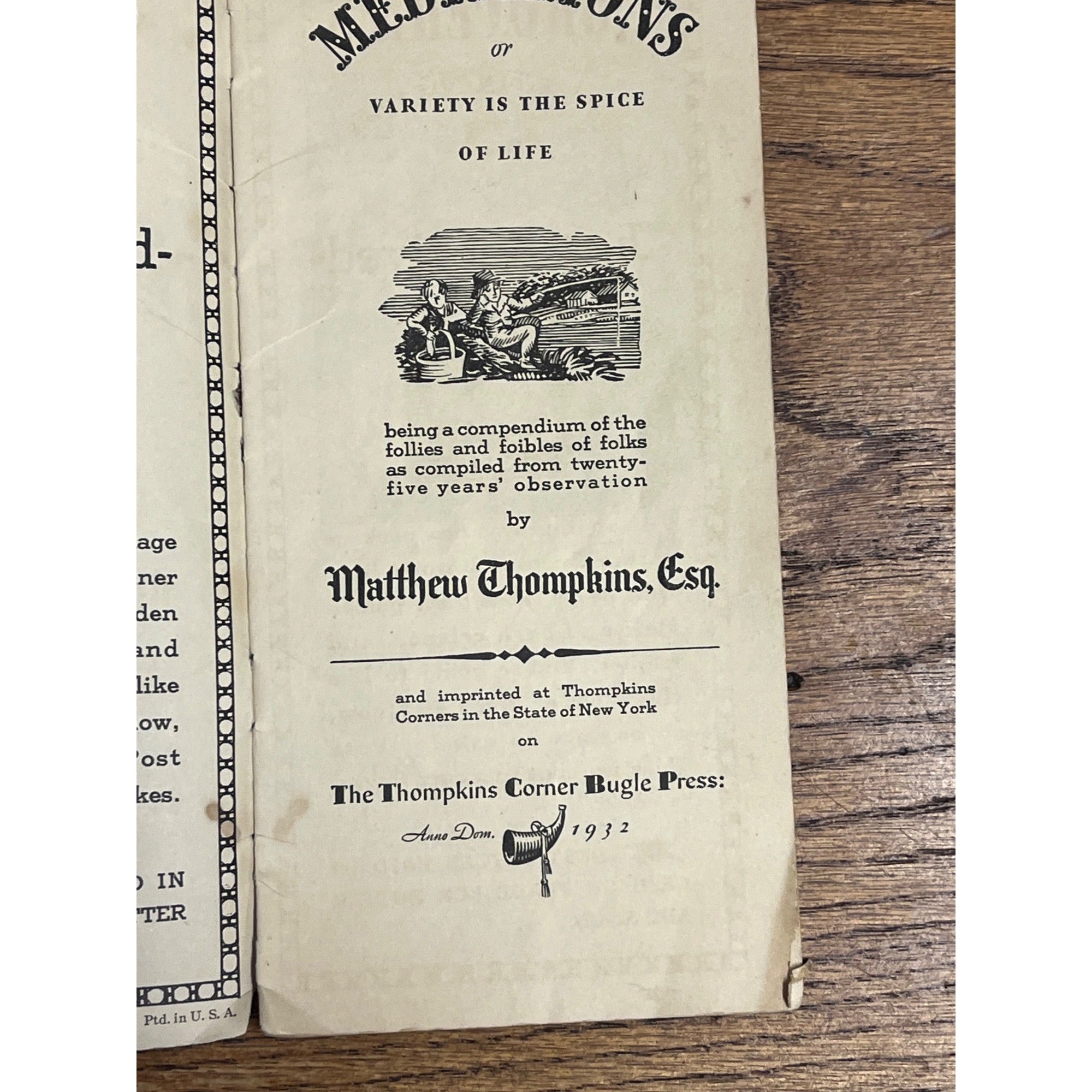 Vintage 1932 Thompkins Corner Bugle Press "Meditations" Booklet Quotes New York