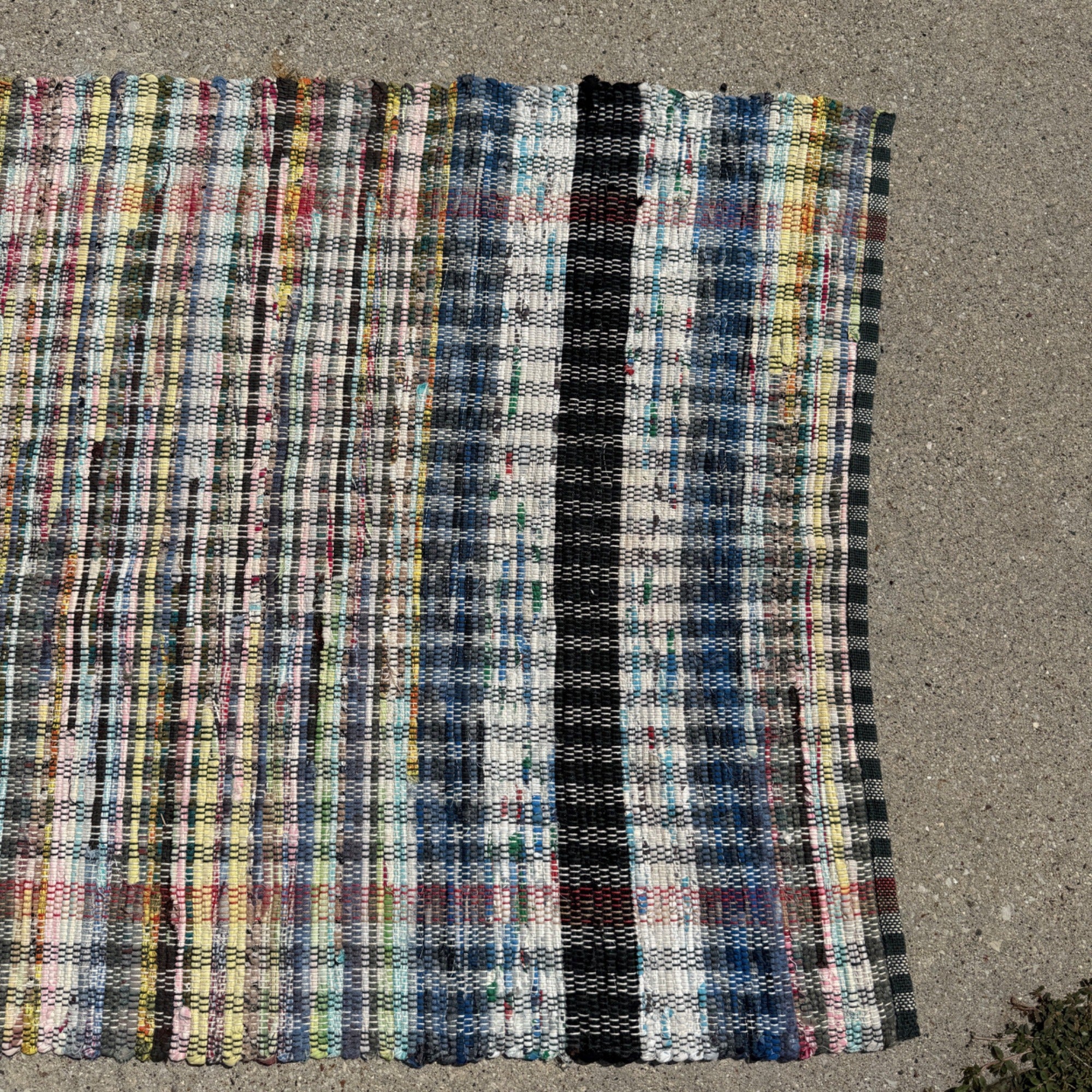 Handwoven Colorful Rag Rug Multi-Color Striped Design Boho Style 1970s Vintage Floor Decor
