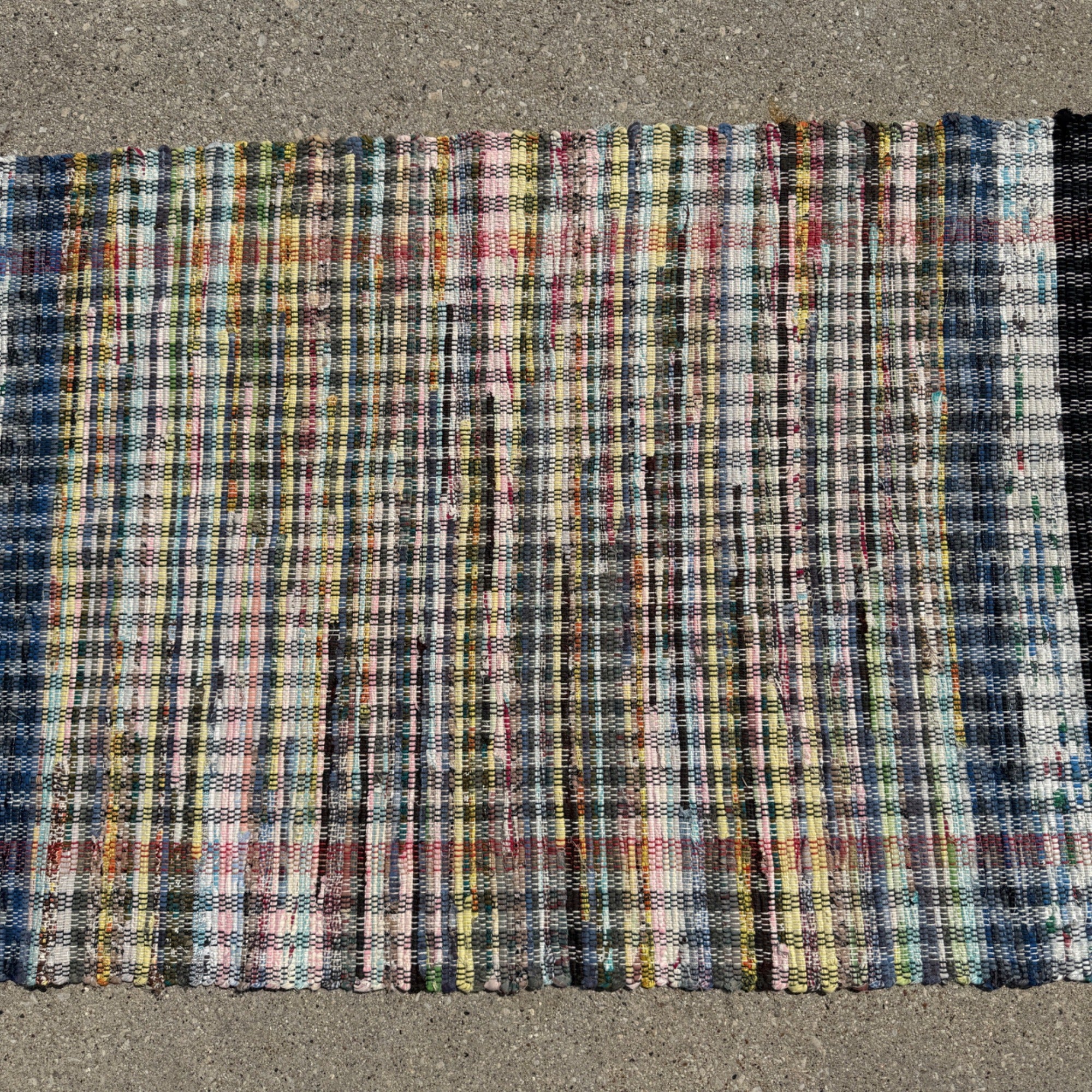 Handwoven Colorful Rag Rug Multi-Color Striped Design Boho Style 1970s Vintage Floor Decor