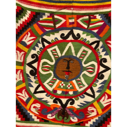 Original 1930s Aztec Mayan Woven Mexican Blanket Multicolor Zapotec Large