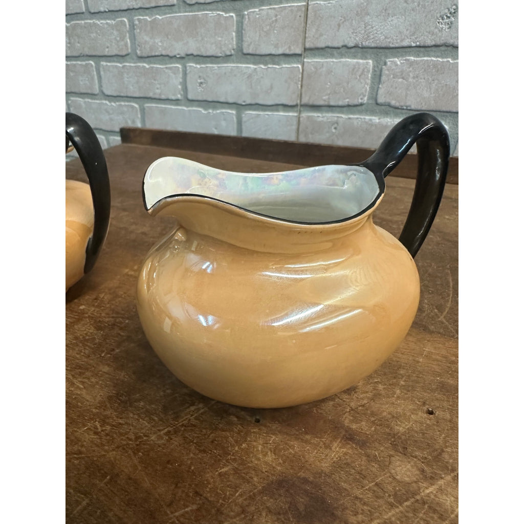 Vintage 1930s Phoenix China Creamer & Sugar Bowl Set Peach Lusterware