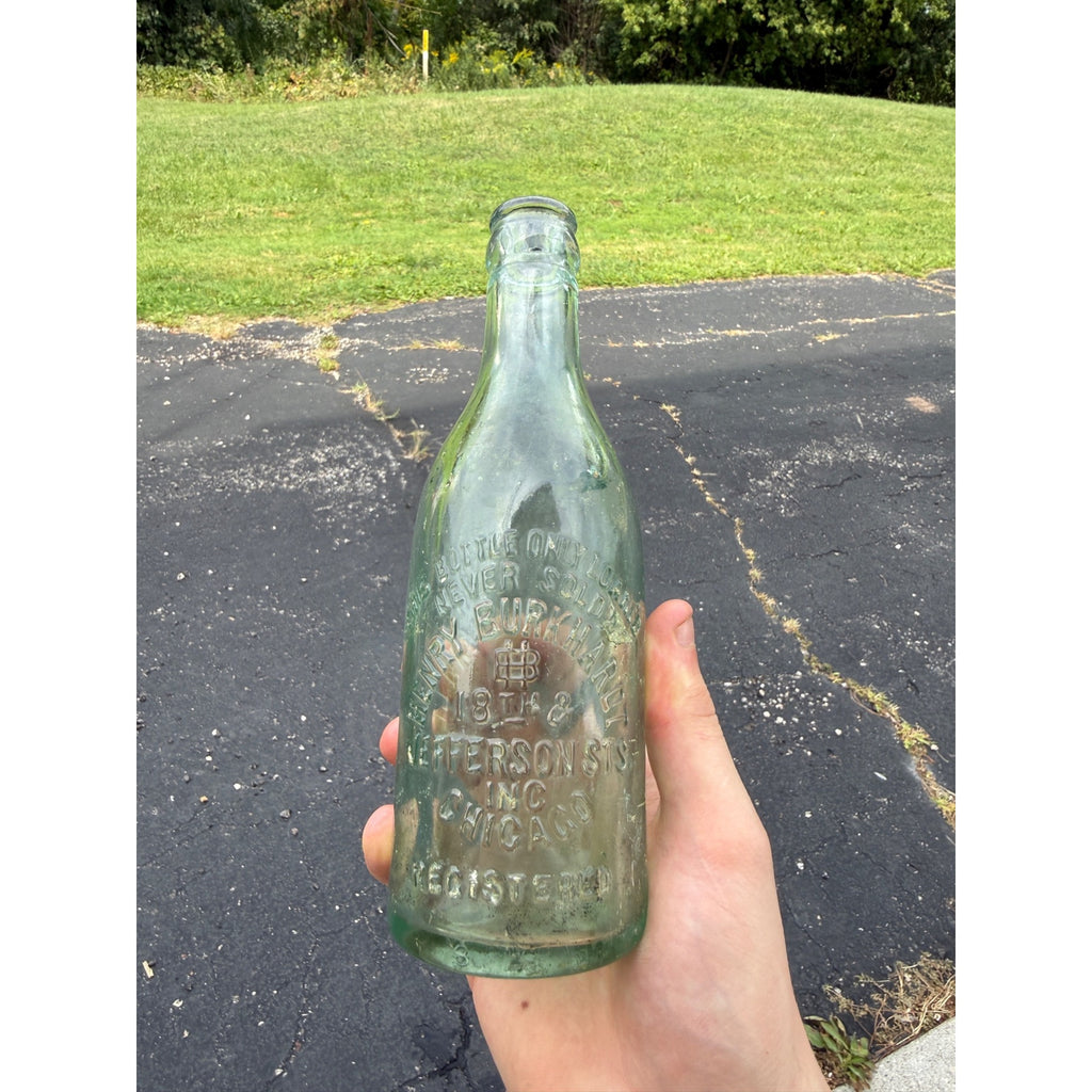 Vintage Clear Henry Burkhardt Jefferson STS INC Chicago Bottle Embossed " T" 7 1/2"