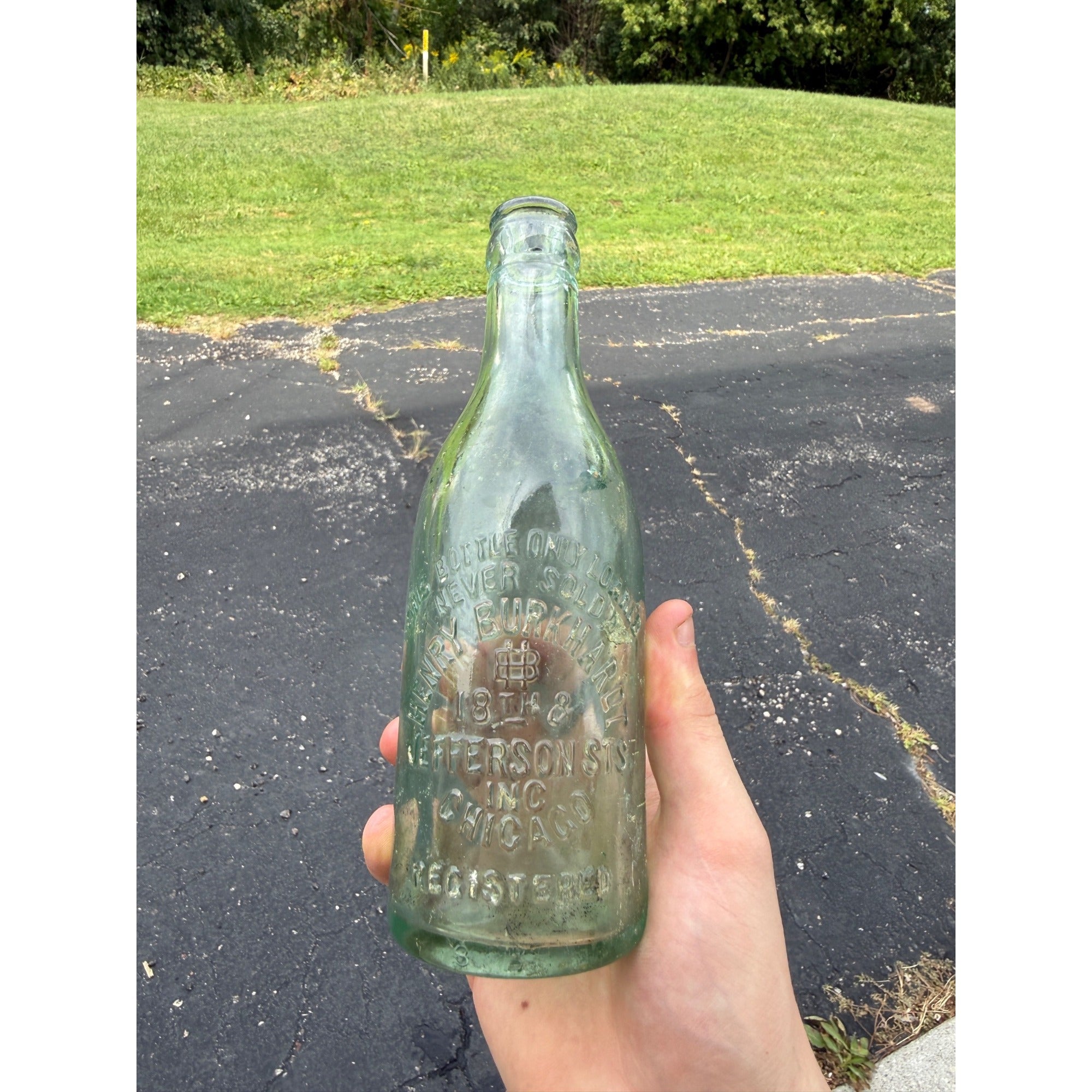 Vintage Clear Henry Burkhardt Jefferson STS INC Chicago Bottle Embossed " T" 7 1/2"