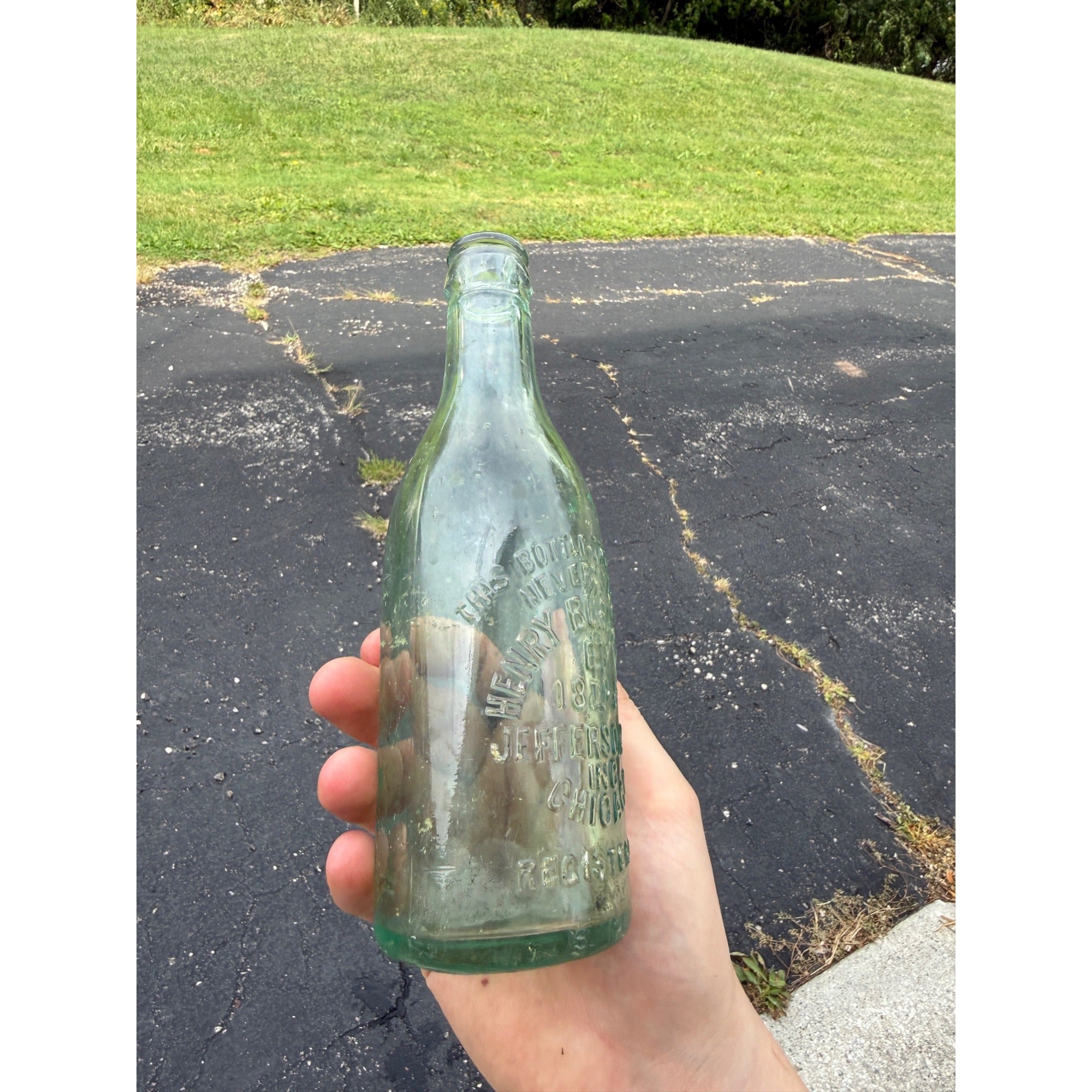 Vintage Clear Henry Burkhardt Jefferson STS INC Chicago Bottle Embossed " T" 7 1/2"