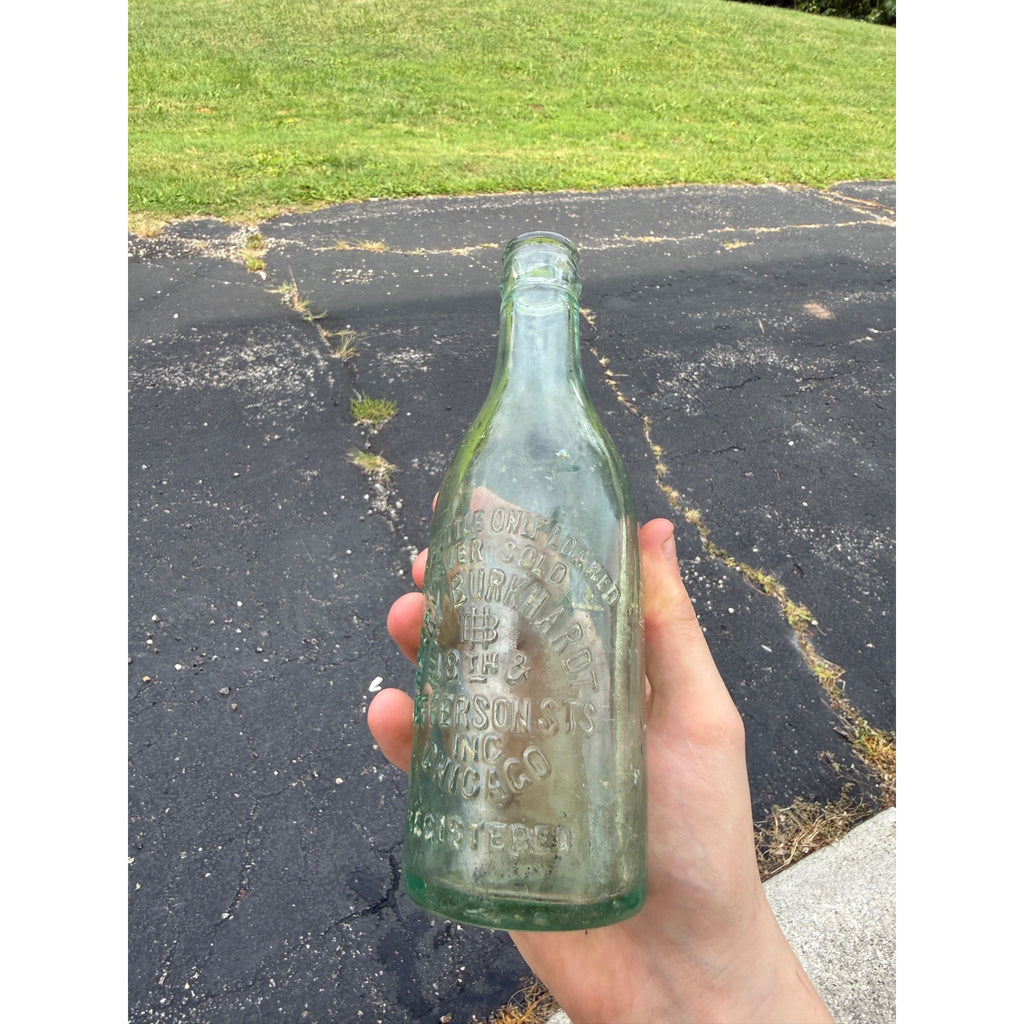 Vintage Clear Henry Burkhardt Jefferson STS INC Chicago Bottle Embossed " T" 7 1/2"