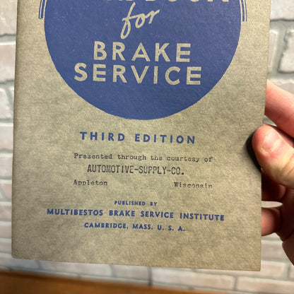 Vintage 1935 Handbook for Brake Service 3rd Edition Booklet Garage Automotive