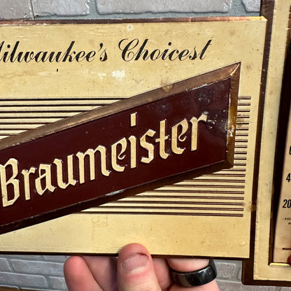 Vintage 1940s Braumeister Milwaukee's Choice Advertising Thermometer Sign