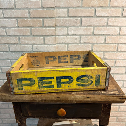 VINTAGE PEPSI Wooden 24 Soda Bottle Crate Box Carrier Blue & Yellow