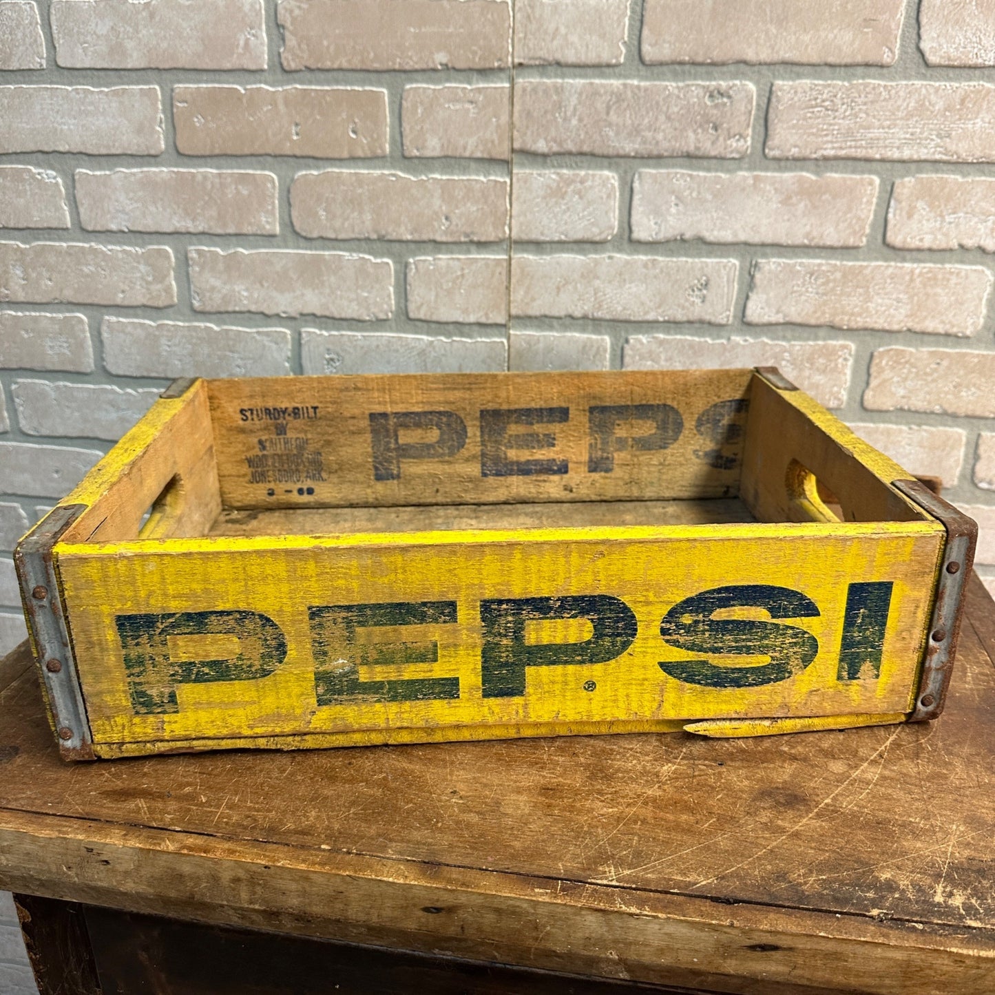 VINTAGE PEPSI Wooden 24 Soda Bottle Crate Box Carrier Blue & Yellow