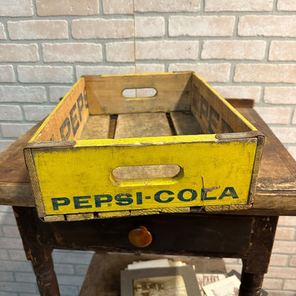 VINTAGE PEPSI Wooden 24 Soda Bottle Crate Box Carrier Blue & Yellow