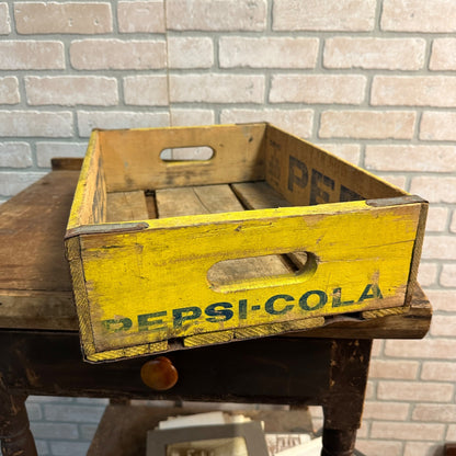 VINTAGE PEPSI Wooden 24 Soda Bottle Crate Box Carrier Blue & Yellow