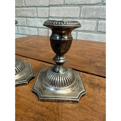 PAIR OF HUNT SILVER STERLING SILVER "GEORGIAN REPRODUCTION" WEIGHTED CANDLESTICKS