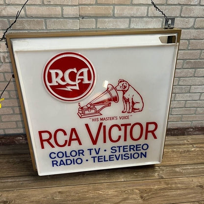 Vintage RCA Victor Radio Television Sign Plastic Double-Sided Sign