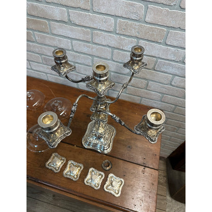 VINTAGE GSC 5 ARM GOLDFEDER SILVER PLATED CANDELABRA CANDLE HOLDER CANDLESTICKS