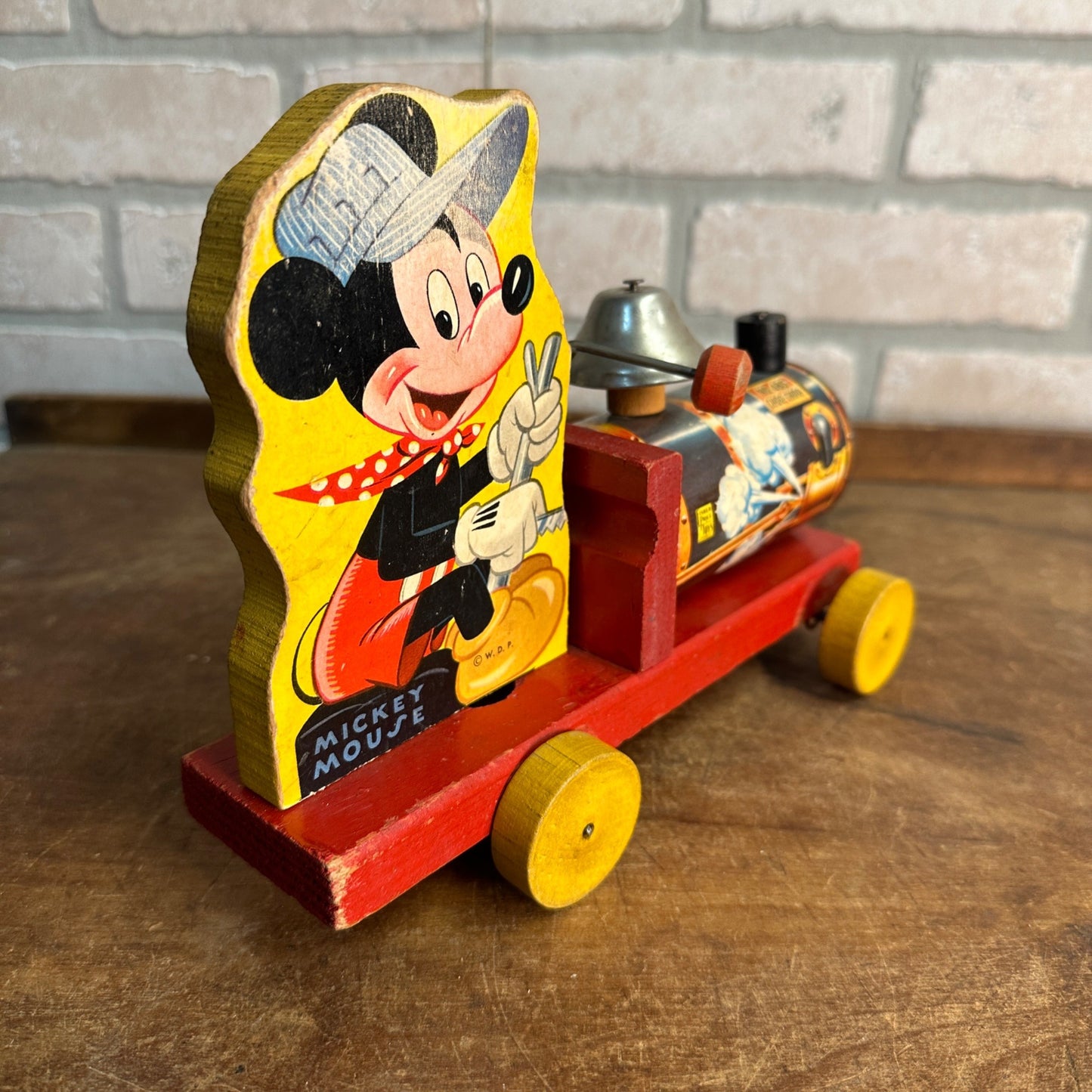 Vintage 1940s Fisher Price Mickey Mouse Train Wooden Child's Pull Toy No. 485