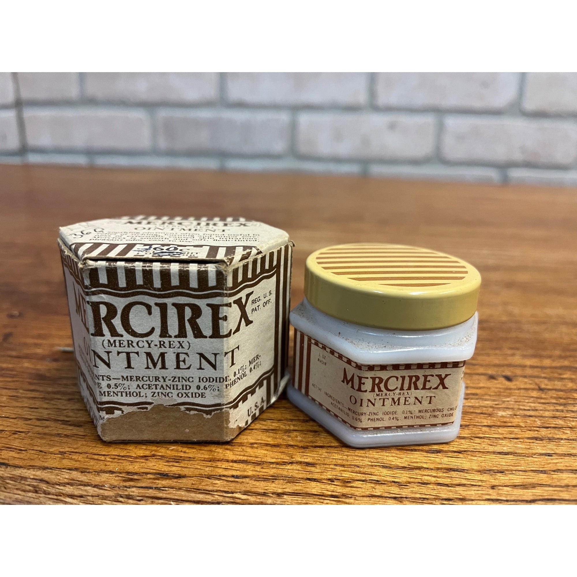 Vintage Mercirex Brand Ointment Original Box & FULL Milk Glass Jar Medicine