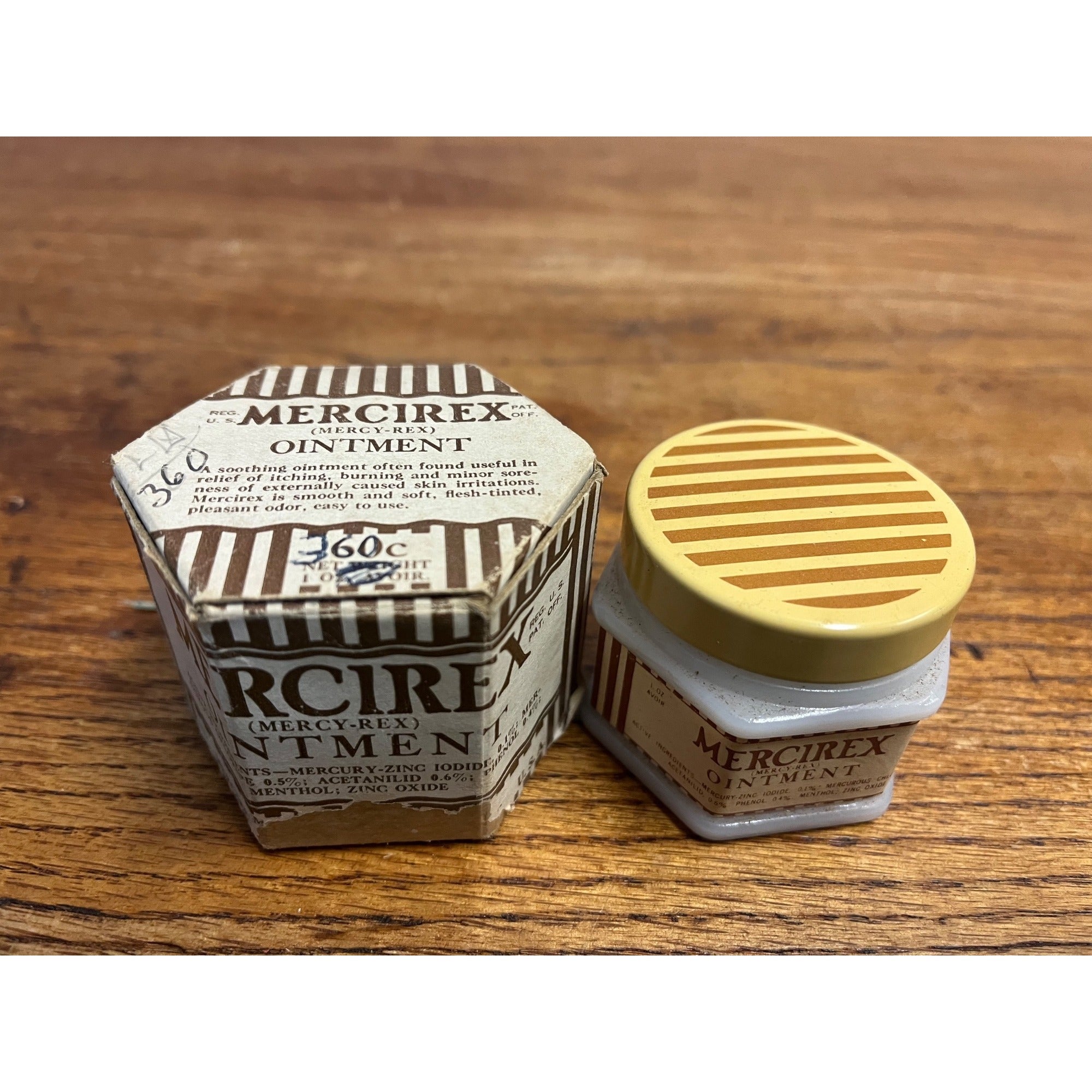 Vintage Mercirex Brand Ointment Original Box & FULL Milk Glass Jar Medicine