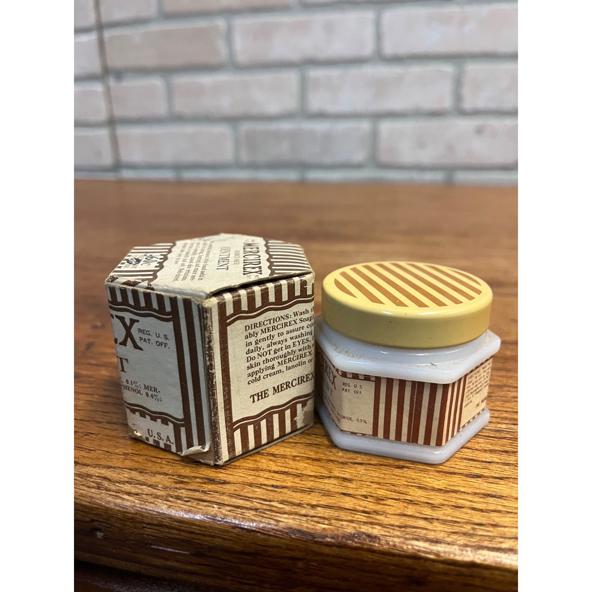 Vintage Mercirex Brand Ointment Original Box & FULL Milk Glass Jar Medicine