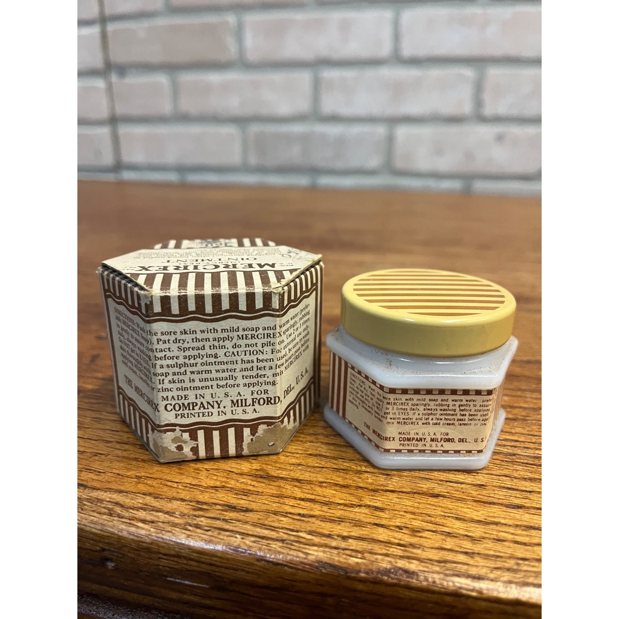 Vintage Mercirex Brand Ointment Original Box & FULL Milk Glass Jar Medicine