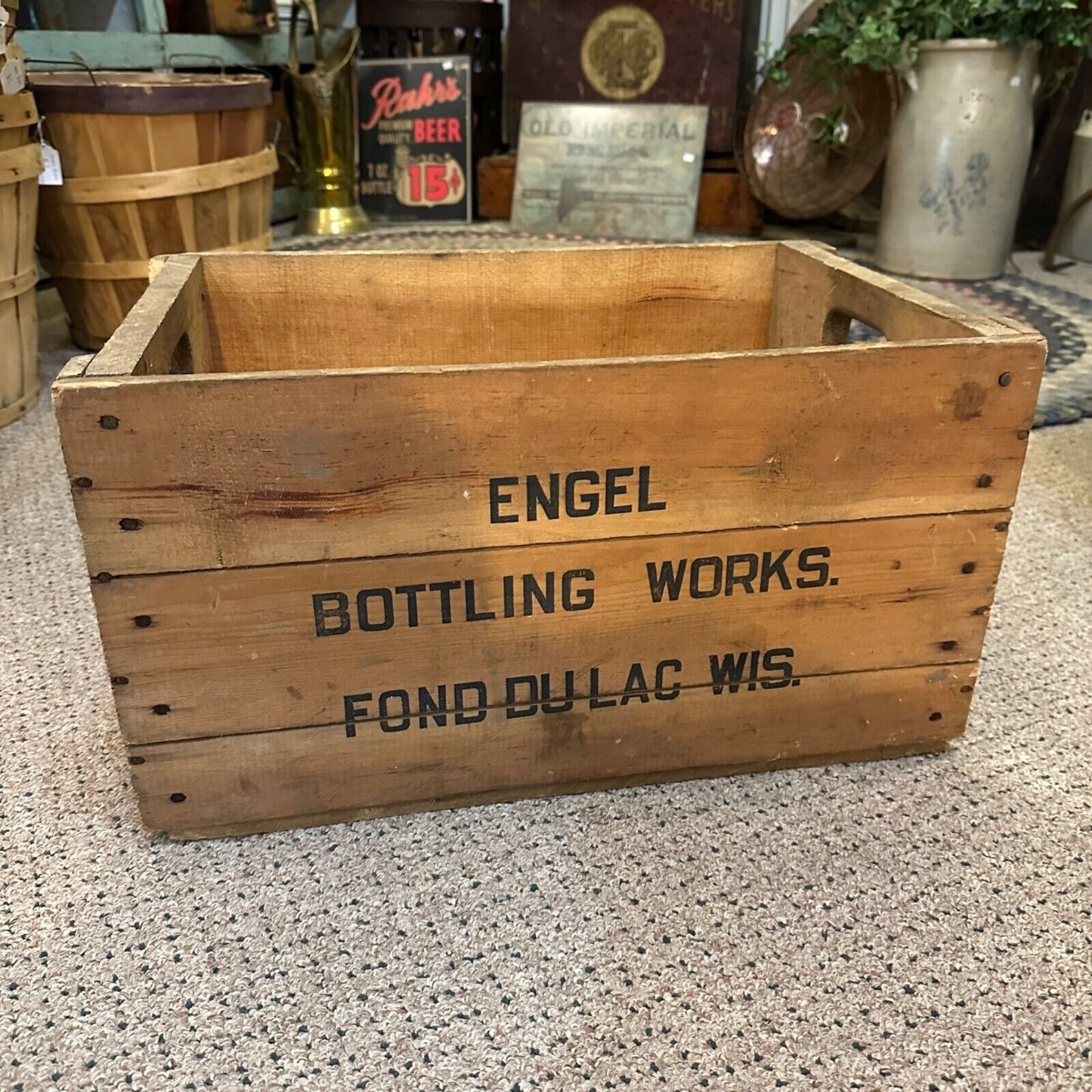 Vintage 1940s Engel Bottling Works Wooden Soda Crate Box Fond du Lac Wis