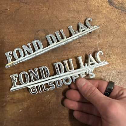 Vintage Fond du Lac Wis Gilsdorf's Motor Car Co. Inc Auto Script Emblems