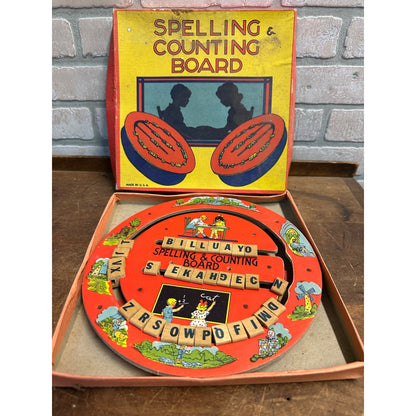 Vintage 1930s Children's Spelling & Counting Board Learning Game w/ Box