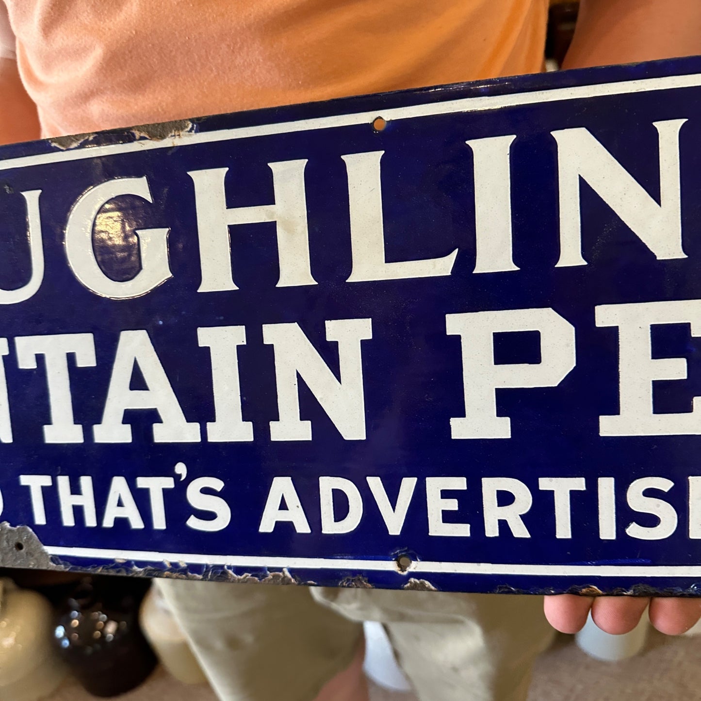 RARE Vintage 1920s Laughlin Fountain Pen Porcelain Advertising Sign