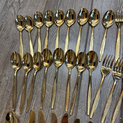 MCM Royalton Antigua Gold Electroplated 55pc Set Stainless Steel Flatware Set