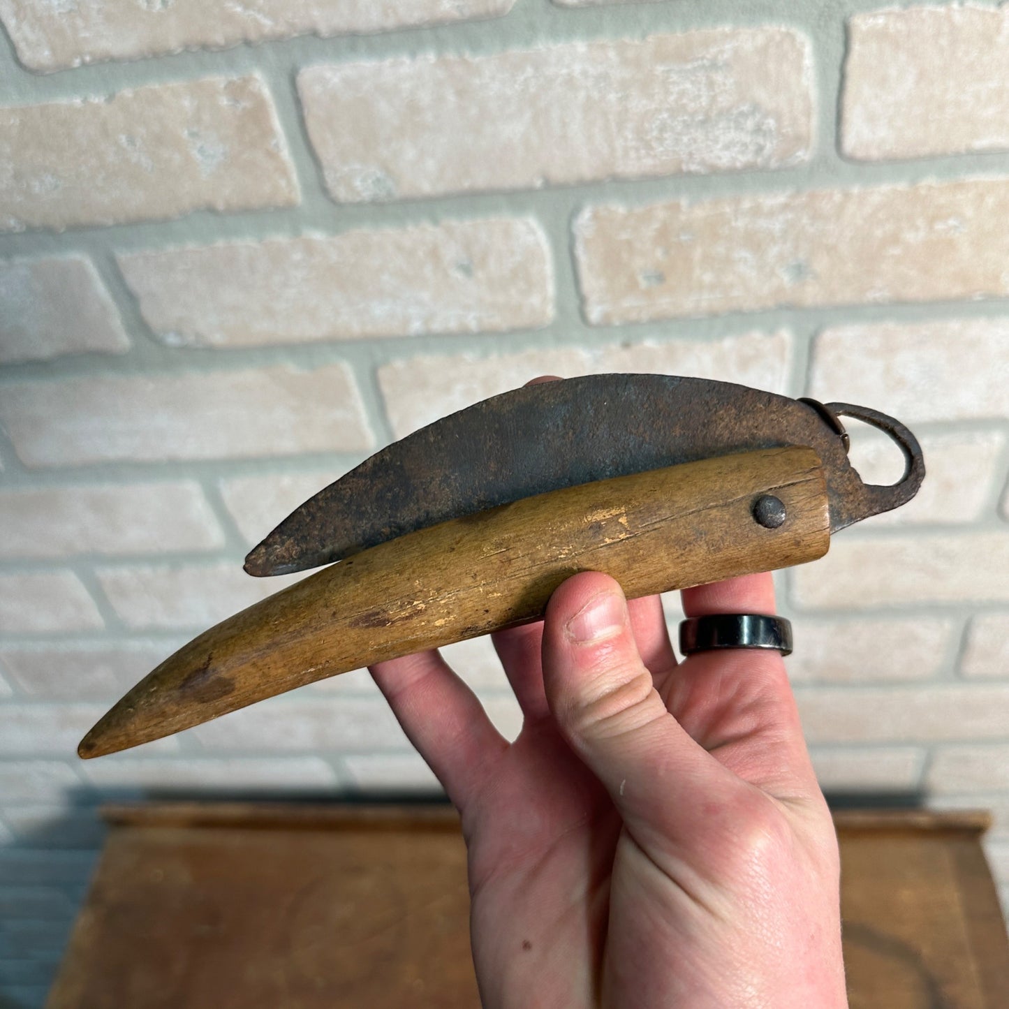 Antique 18th Century Revolutionary War Folding Knife w/ Wooden Handle 1700s