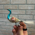 Antique Germany Glass Clip On Bird Ornament Blue Colored Cotton Spun Tail