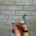 Antique Germany Glass Clip On Bird Ornament Blue Colored Cotton Spun Tail