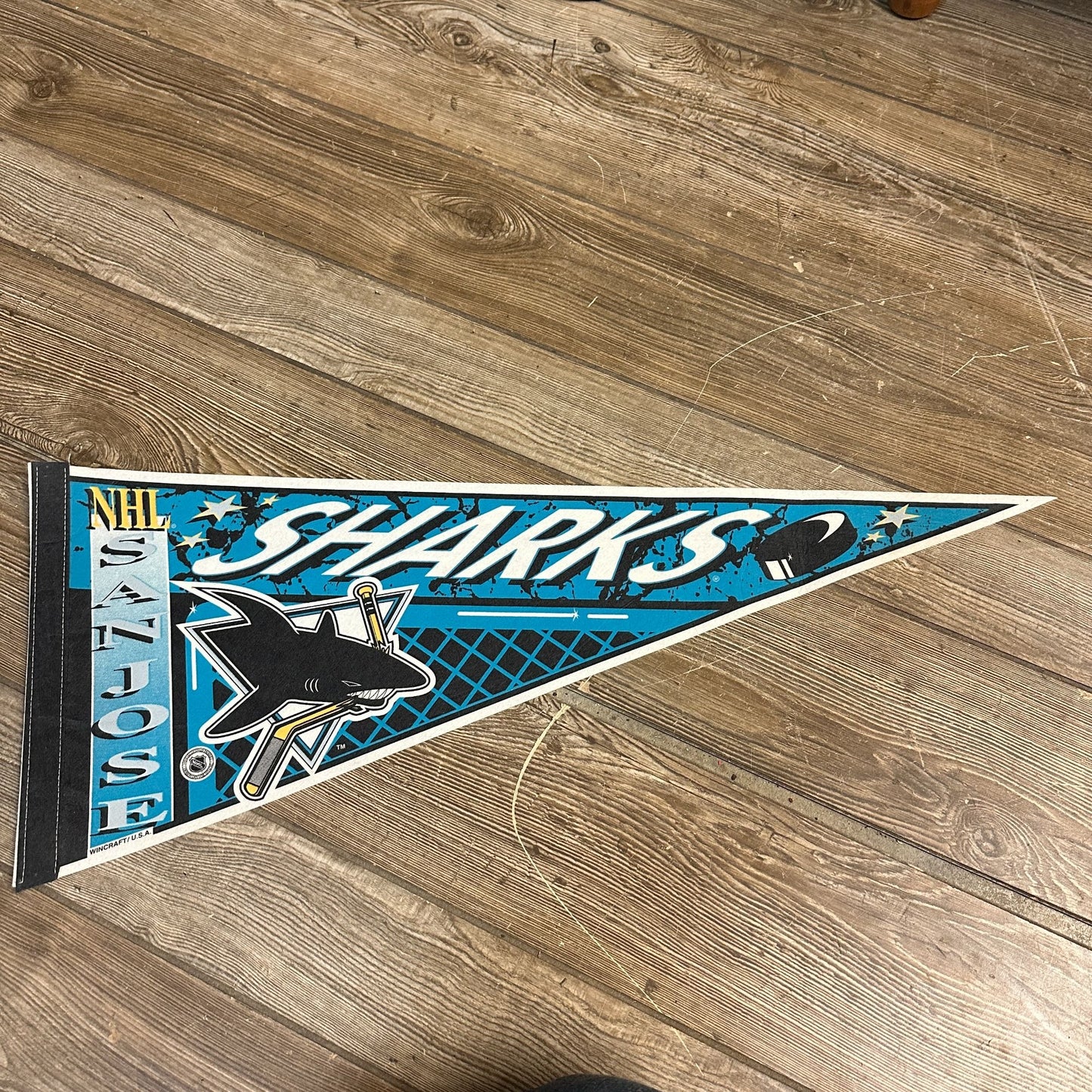 NHL SAN JOSE SHARKS VINTAGE 90S HOCKEY SPORTS PENNANT WINCRAFT MADE IN USA