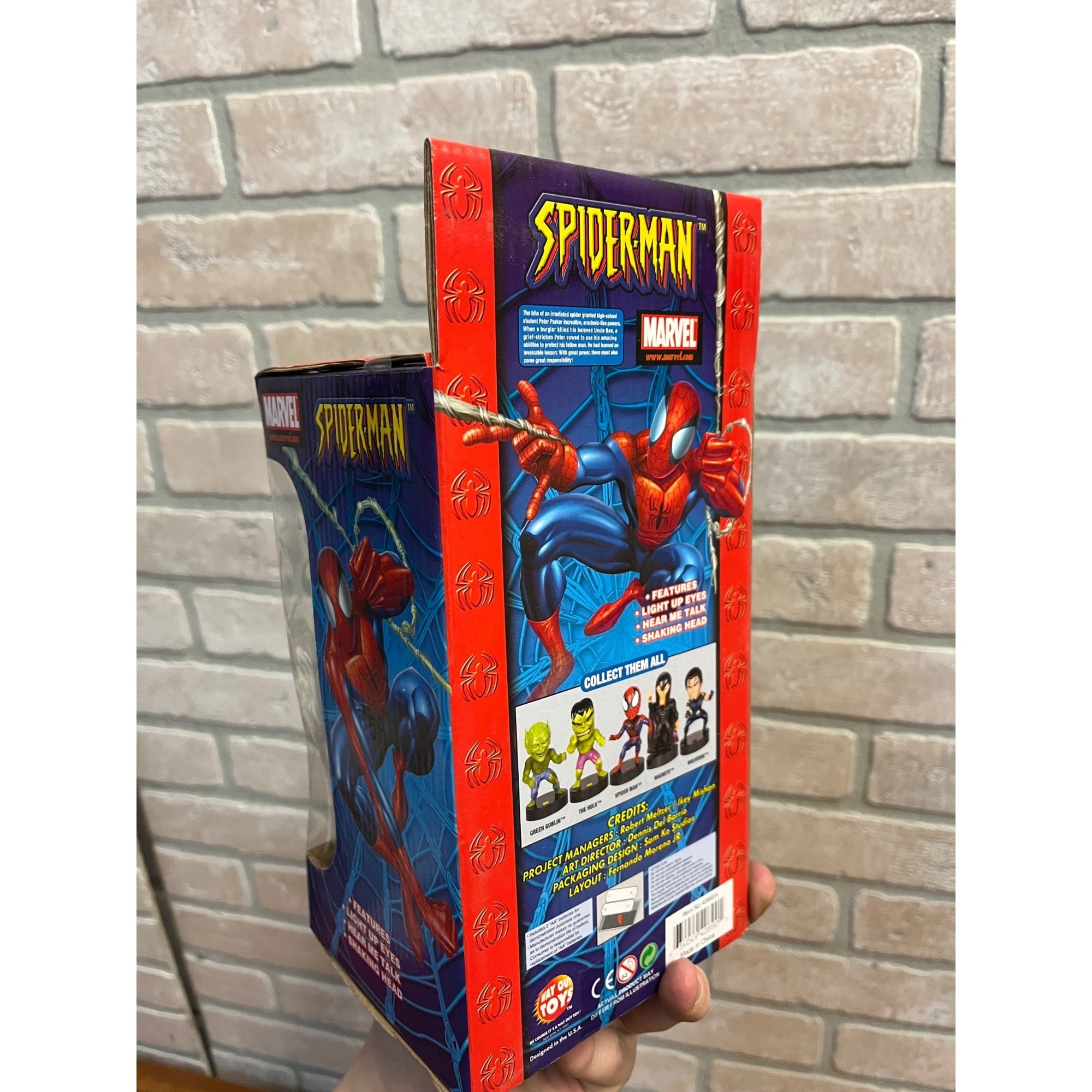 Spider-Man Marvel Talking Bobblehead 6” 2003 NEW Way Out Toys