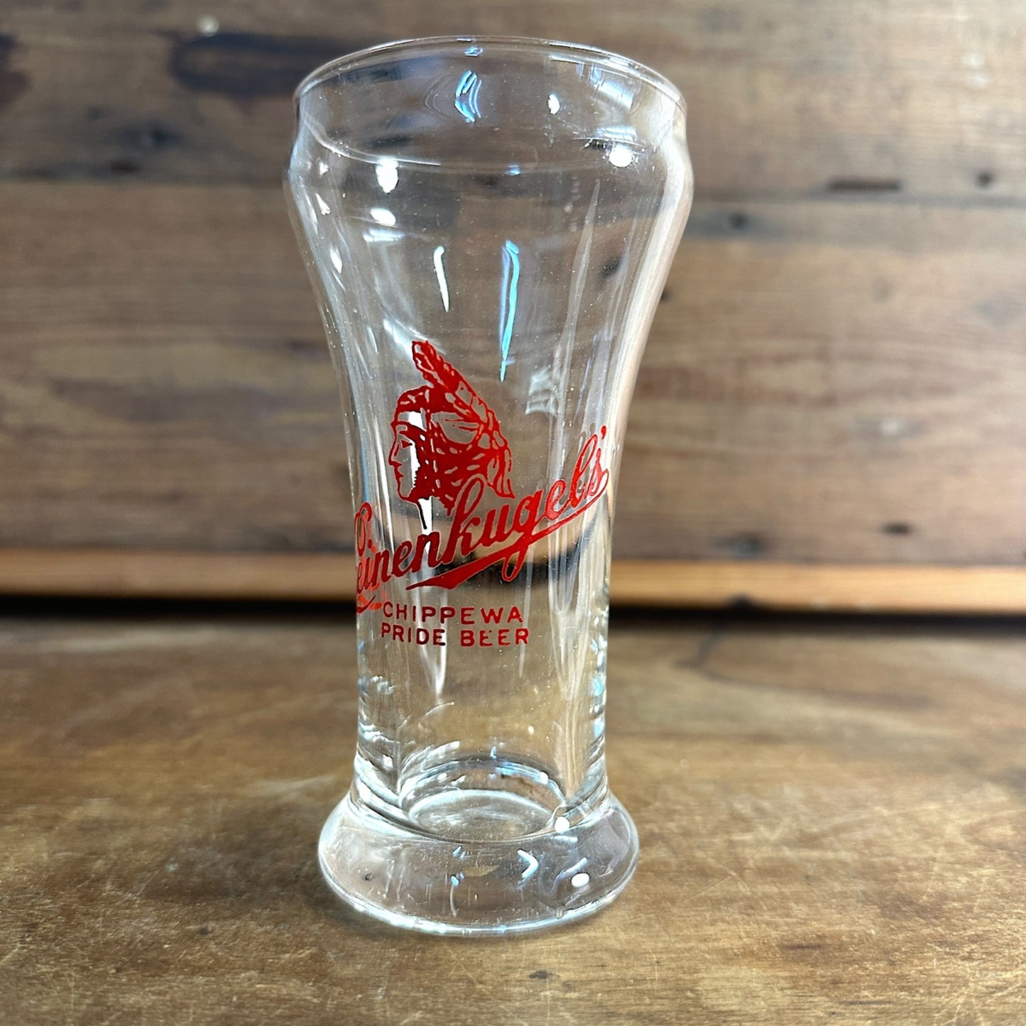 6" LEINENKUGEL BEER GLASS PILSNER TUMBLER CHIPPEWA PRIDE INDIAN MAIDEN