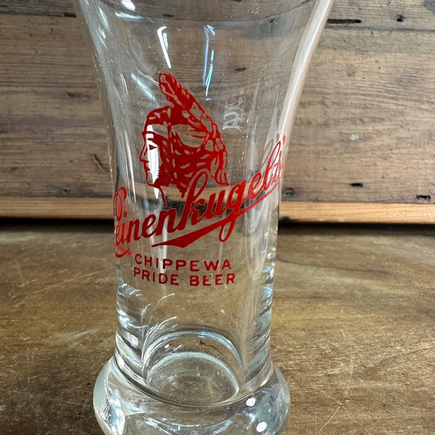 6" LEINENKUGEL BEER GLASS PILSNER TUMBLER CHIPPEWA PRIDE INDIAN MAIDEN