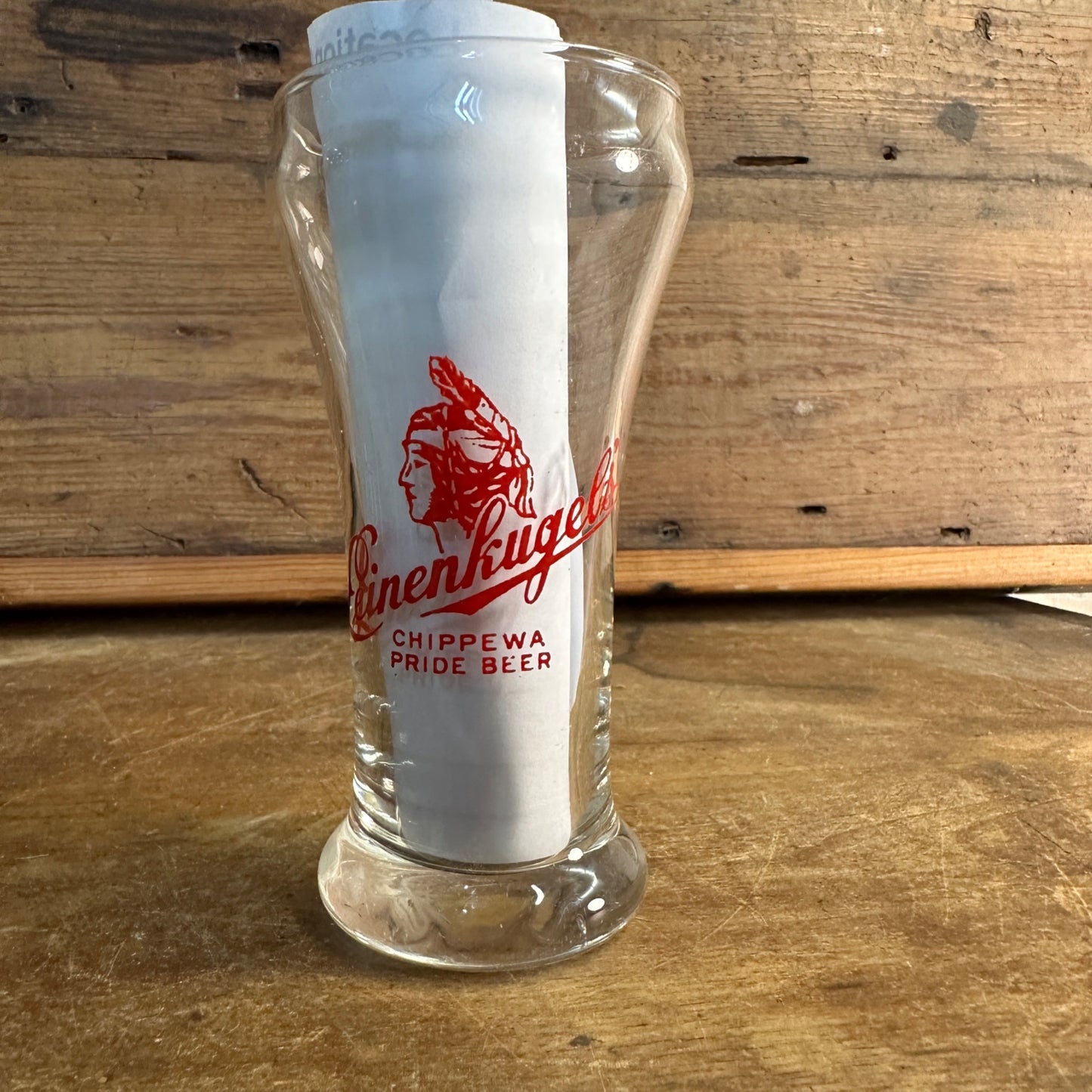 6" LEINENKUGEL BEER GLASS PILSNER TUMBLER CHIPPEWA PRIDE INDIAN MAIDEN