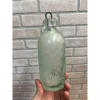 John Graf Milwaukee Wis Aqua Blue Glass Soda Bottle Blob Top Octagon Base WI