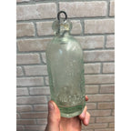 John Graf Milwaukee Wis Aqua Blue Glass Soda Bottle Blob Top Octagon Base WI