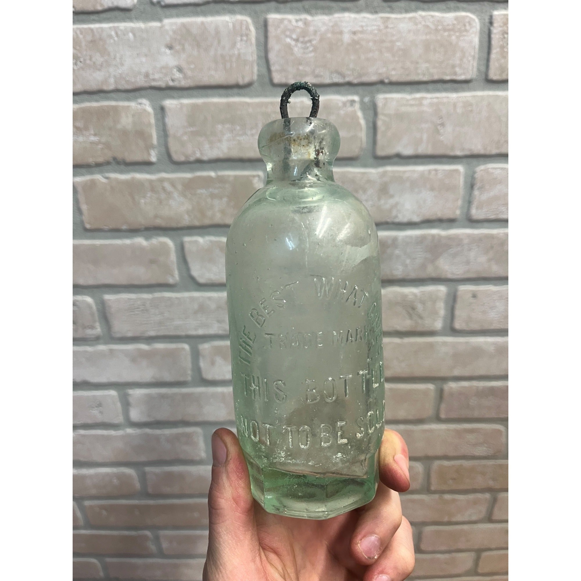 John Graf Milwaukee Wis Aqua Blue Glass Soda Bottle Blob Top Octagon Base WI