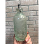 John Graf Milwaukee Wis Aqua Blue Glass Soda Bottle Blob Top Octagon Base WI