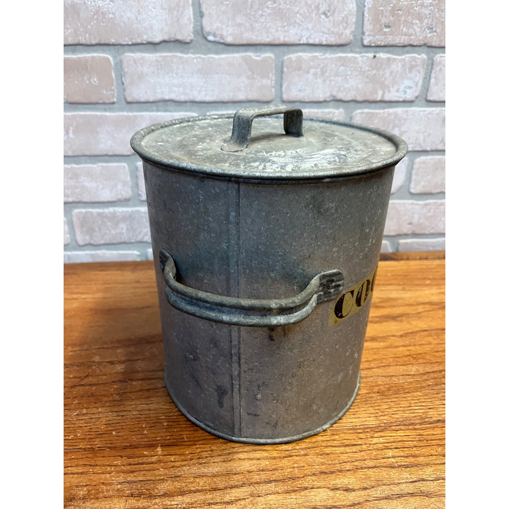 Antique Galvanized Tin Cookie Jar Primitive Farmhouse w. Handles