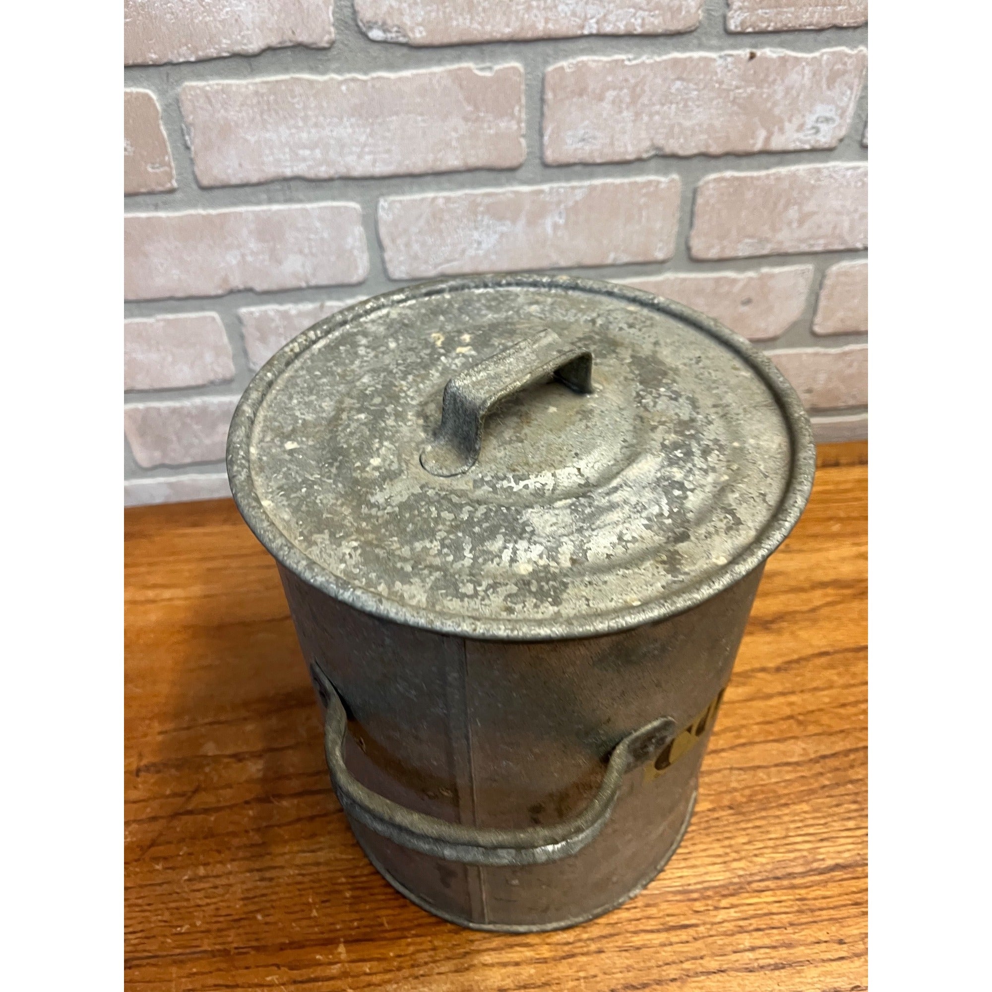 Antique Galvanized Tin Cookie Jar Primitive Farmhouse w. Handles