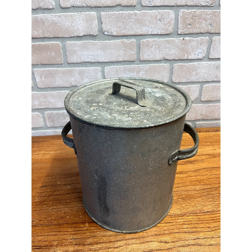 Antique Galvanized Tin Cookie Jar Primitive Farmhouse w. Handles