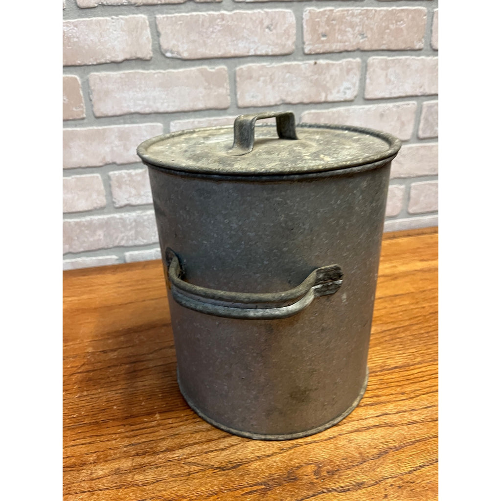 Antique Galvanized Tin Cookie Jar Primitive Farmhouse w. Handles