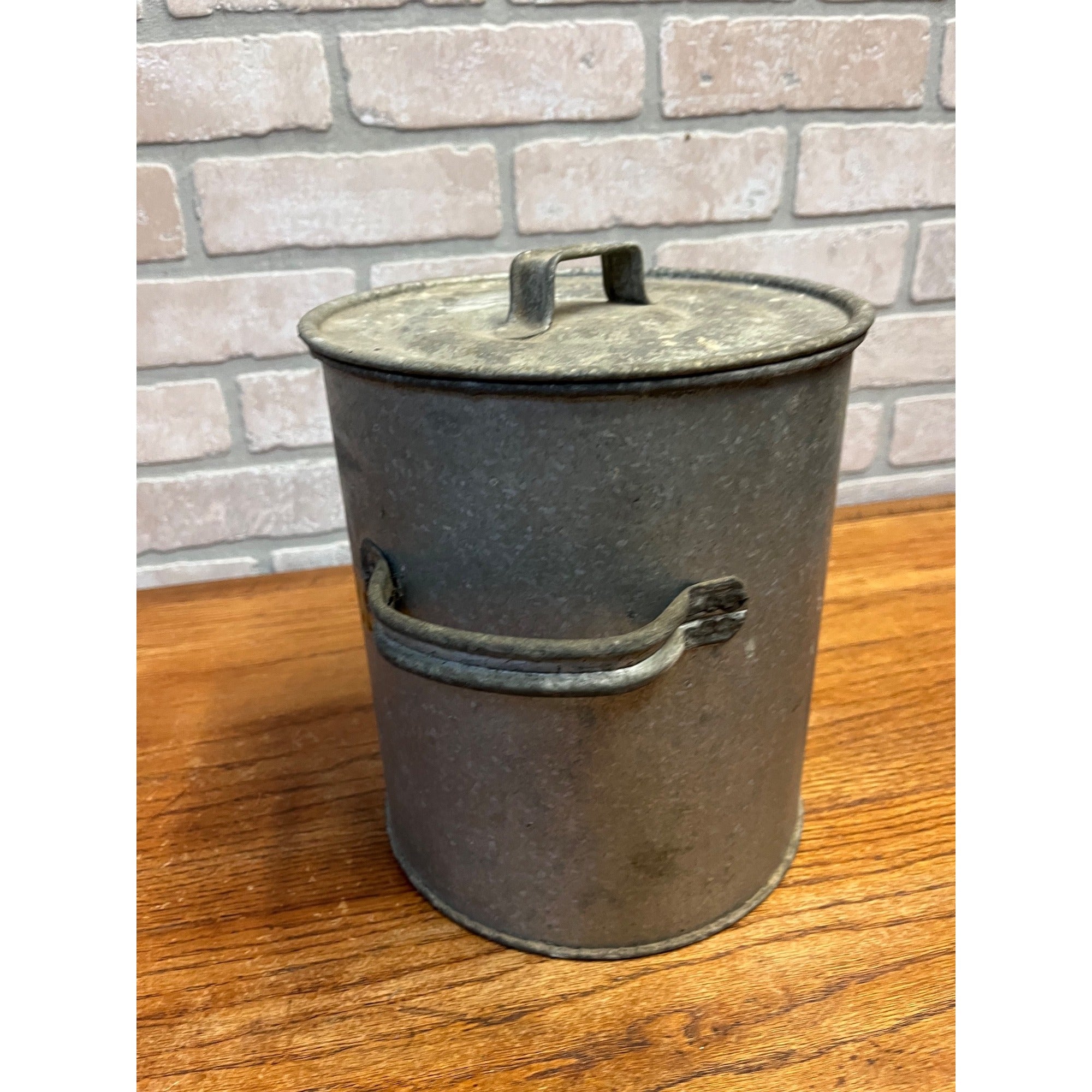 Antique Galvanized Tin Cookie Jar Primitive Farmhouse w. Handles