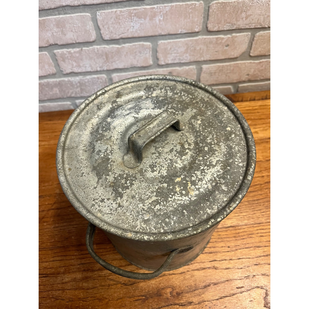 Antique Galvanized Tin Cookie Jar Primitive Farmhouse w. Handles